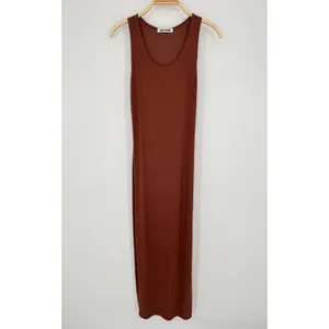 Joah‎ Brown Bodycon Flexrib Dress Medium Large Brown Ribbed Maxi Minimalist Chic thumbnail 3