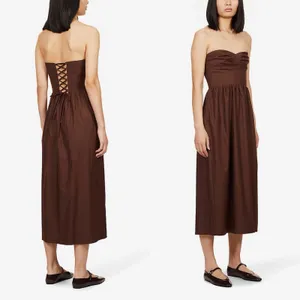 Reformation Buckley Strapless Midi Dress Brown Stretch Organic Cotton Size 2 New thumbnail 2