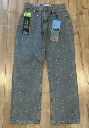 NWT Love Soho Rhinestone Embellished Jeweled Low Rise Wide Leg Jeans Sz 00 thumbnail 1