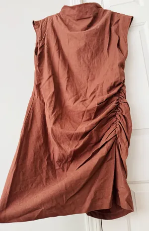 Anthropologie The Maya Ruched Cowl-Neck Linen Blend Mini Dress, Size XL thumbnail 9