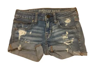 American Eagle Super Stretch Super Low Rise Shortie Denim Jean Shorts Size 00 thumbnail 1