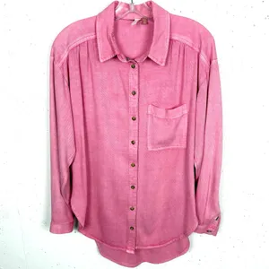 Anthropologie Pilcro Boyfriend Button Down Shirt Viscose Pocket Pink Size Small thumbnail 2