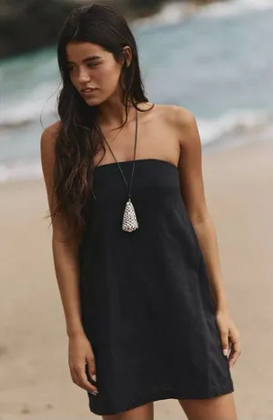 Free People free-est Essentially The Best Cotton-Linen Mini Dress XS Black thumbnail 1