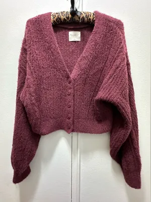 Abercrombie & Fitch Soft A&F Collection cozy burgundy cropped cardigan thumbnail 1