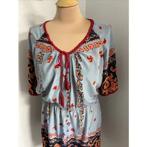 Plenty by Tracy Reese Silk Boho Paisley Mini Dress Blue Orange Tassel Size‎ M thumbnail 2