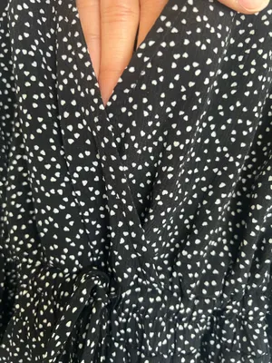 Luxxel Black and White Polka Dot Long-Sleeve Fit-and-Flare Romper thumbnail 2
