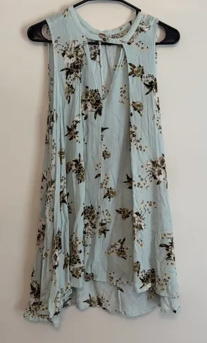 Free People Floral Tree Swing Tunic Dress‎ Keyhole Neck Sleeveless Short Mint S thumbnail 1