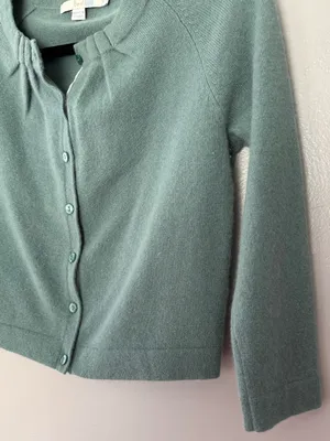 Boden 100% Cashmere Cropped Cardigan Pleated Neck Sage Green Size US 4 thumbnail 4