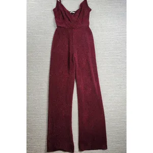 Mi Ami Glitter Jumpsuit Womens XXS Red Faux Wrap Wide Leg Holiday New Year Party thumbnail 2