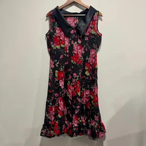 Sheer Floral Midi Dress Dark Romantic Gothic Satin Collar Size 8 thumbnail 4