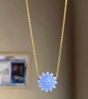 Handmade gold tone stainless steel & ceramic sun boho retro vintage style necklace☀️ thumbnail 5