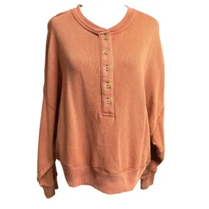 American Eagle Rust Henley Sweatshirt M Boxy Cozy Fall Casual thumbnail 2