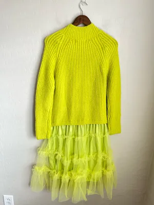 Amy Lynn Dressed in Lala Sweater Tulle Tiered Dress Lime Green Size Med NEW NWT thumbnail 4