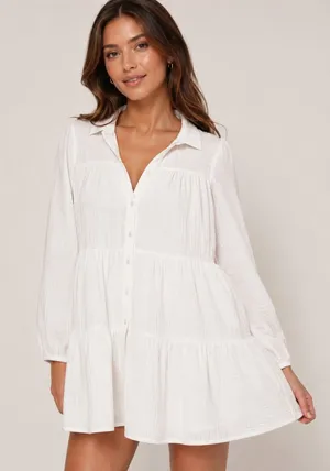 Petal + Pup White Gauze Tiered Babydoll Mini Dress thumbnail 1