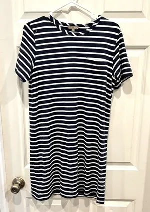 Lilla P Womens Navy Blue White Striped Short Sleeve Pocket‎ T-Shirt Dress Size S thumbnail 1