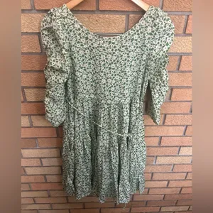 BY TIMO Green Garden Floral Print Jacquard Woven Viscose Tiered Dress XS thumbnail 5