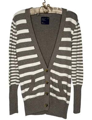American Eagle AOE Fall 2010 Y2K Striped Cardigan L Wool Grey Preppy Millennial thumbnail 1