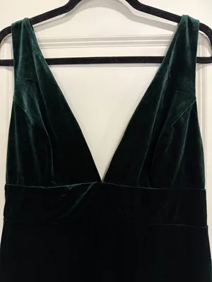 Lulus Three Cheers Forest Green Velvet Bodycon Dress Womens Size XL Deep V Neck thumbnail 2
