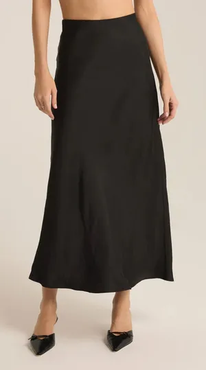 Z Supply Europa Poly Sheen‎ Skirt Black Satin Minimalist Quiet Luxury XL New thumbnail 1