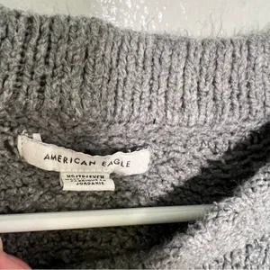 American Eagle Women's Size XS Pointelle Crew Neck Sweater Gray Open Knit‎ thumbnail 12