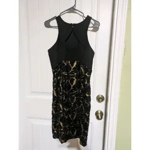 Cache Dress Women Black Gold Sequin Sleeveless Knee Length Cocktail Size 4 thumbnail 6