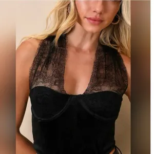 NWT‎ Lulus Flirty Influence Lace Velvet Bustier Halter Top S Black Coquette thumbnail 9