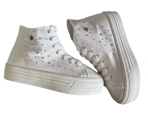 Women’s Soda platform High top sneaker white w silver star and round stud size 8 thumbnail 1