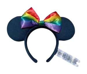 Disney Parks Pride Minnie Ears Denim Rainbow Bow Embroidered Authentic thumbnail 1