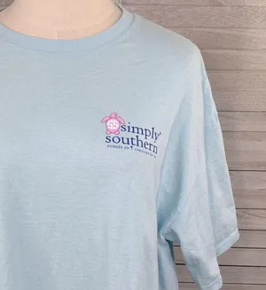 Simply Southern Women's 100% Cotton Tee Light Blue w Turtle Graphic-Large thumbnail 3