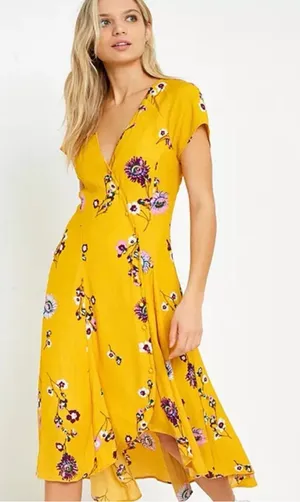 Free People Lost in You Yellow Floral Midi Dress thumbnail 1