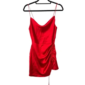 ZARA Satin Gathered Mini‎ Dress Red Medium thumbnail 2