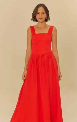 NWOT Farm Rio Stretch Linen Blend Cami Maxi Dress Size XS Classic RED thumbnail 1