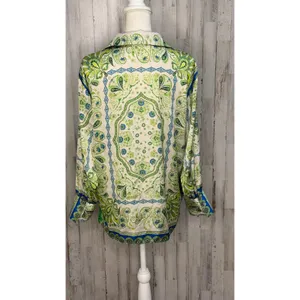 Zara Women's Paisley Print Button-Up Blouse Green Blue‎ Size Small thumbnail 4