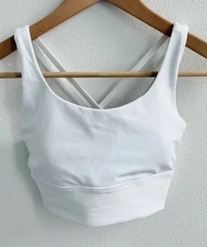 Lululemon Energy Long Line Sports Bra White Criss Cross Back thumbnail 1