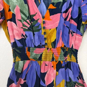 Abel the Label Dress Womens Small Blue Tropical Floral High Low Leonard Smocked thumbnail 4