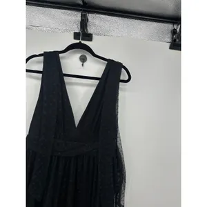 Black Tulle Tiered Maxi Dress Size L Gown Whimsigoth Dark Grunge Boho Swiss Dot‎ thumbnail 4