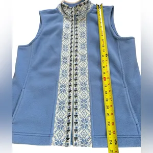 LL Bean Vest Jacket Blue Nordic Snowflake Fleece Mock Neck Full Zip Womens Med thumbnail 11