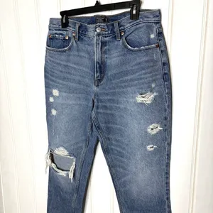 Abercrombie & Fitch Mom Jean High Rise Distressed Medium Wash Blue 31 12 thumbnail 6