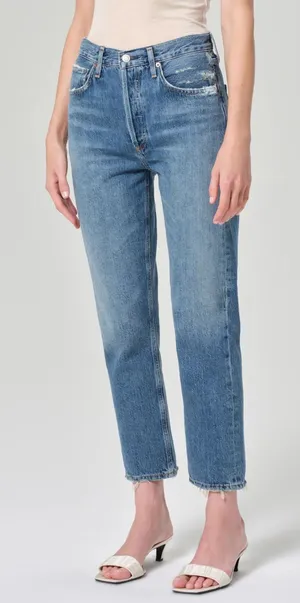 Agolde Riley High Rise Boyfriend Jeans in Blue thumbnail 1