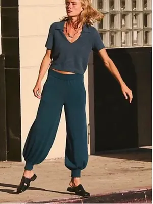 Free People Beach Nolan Sweater Co-ord Teal Harem-Style Knit Joggers‎ size small thumbnail 1