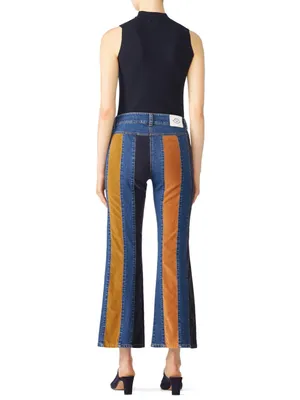 See by Chloé Flared Patchwork Striped Jeans Size 24 thumbnail 3