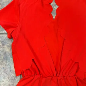 sugar + lips salmon colored scalloped romper with open back cutout thumbnail 5