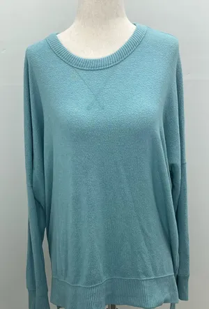 Aerie Women's Teal Blue Green Long Sleeve Oversized Slit Hem Pullover Sweater XS thumbnail 1
