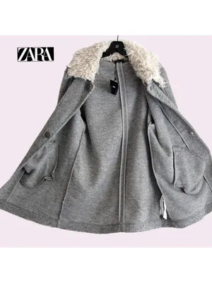 ZARA Gray Coat with Cream Faux-Shearling Collar thumbnail 8