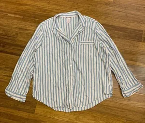Victoria's Secret Top Womens Large Pink Blue Pajama Striped‎ Button Down Sleep thumbnail 1