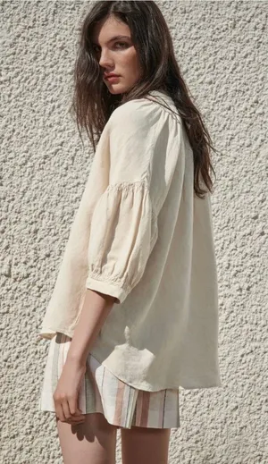 Zara Linen Blend Balloon Sleeve Top thumbnail 3