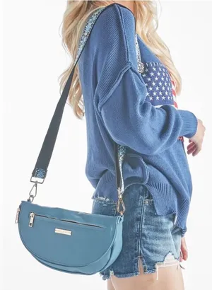 Simply Southern Crescent Sling Bag Blue Faux Leather‎ Crossbody Purse Fanny Pack thumbnail 1