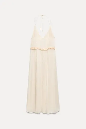 Zara Cream Maxi Dress long flowy bohemian summer casual vacation sundress wedding thumbnail 8
