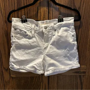 Levi’s | Mid Length White Denim Shorts | womens 28 thumbnail 6