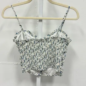 Altar'd State Ivory Blue Floral Ruched Smocked Crop Cami Top Small Romantic thumbnail 2